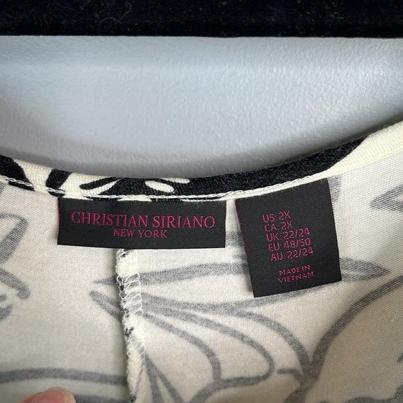 CHRISTIAN SIRIANO Fern Print Hi Low Top Black Ivory Scoop Neck Long Sleeves 2X - Picture 7 of 10